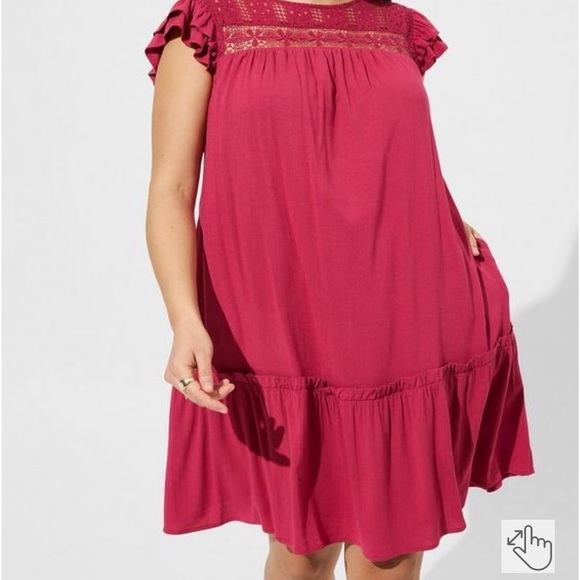 Torrid Mini Rayon Slub Crochet Yoke Shift Dress - Picture 2 of 11